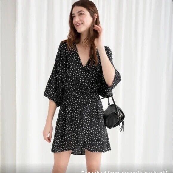 &Other Stories Printed Wrap Dress Viscose Size US 6 Eur 38 S M Black & White - Picture 1 of 13